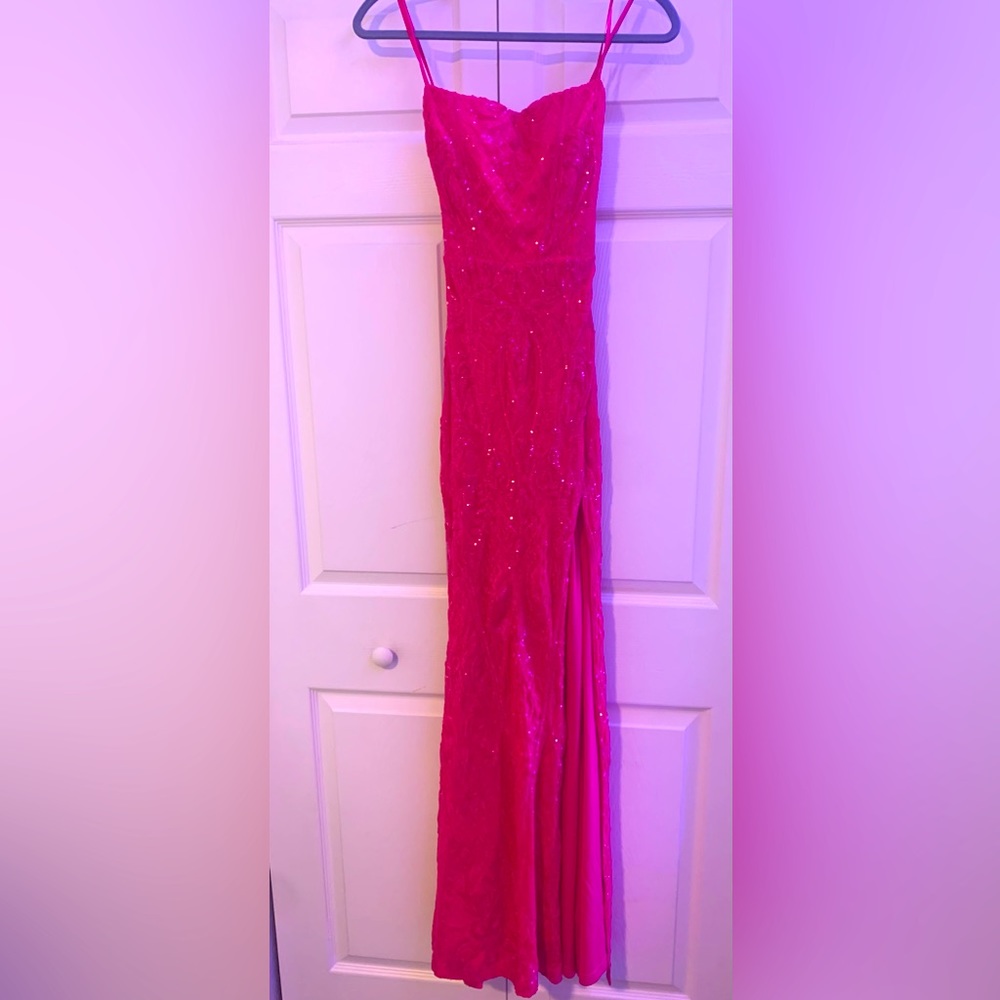 Windsor Pink Spaghetti Strap Prom Gown